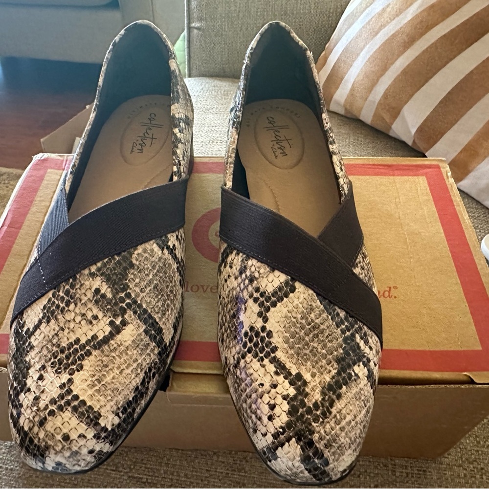 CLARK’s Collection Leather Slip On Loafers Size 9W. Animal Print NEW. MSRP $78 - Picture 12 of 16